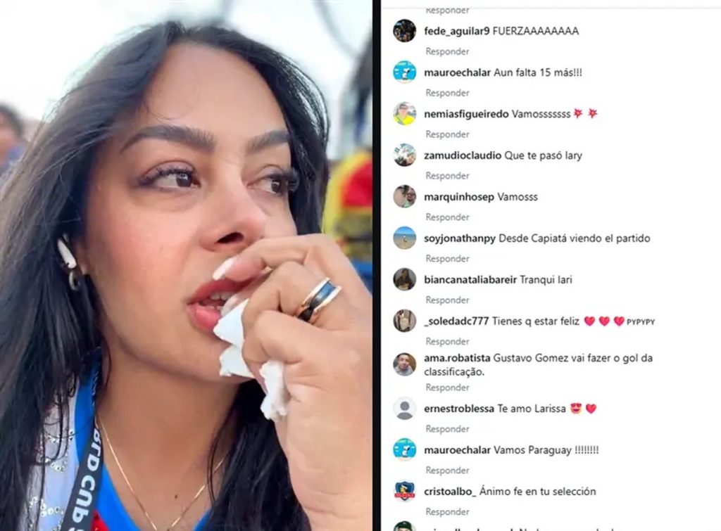 Larissa Riquelme faz live agoniada e com lágrimas nos olhos em prorrogação de Paraguai x Alemanha